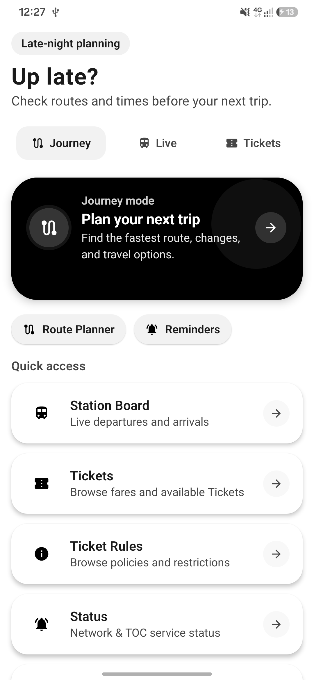 Transit Mate home screen
